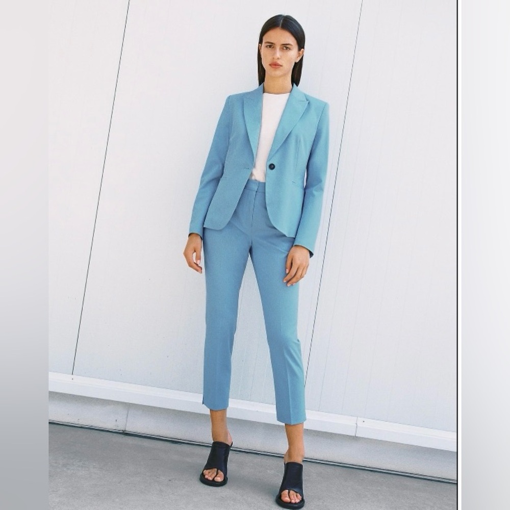 Zara NWOT basic light blue blazer and pants set with black buttons